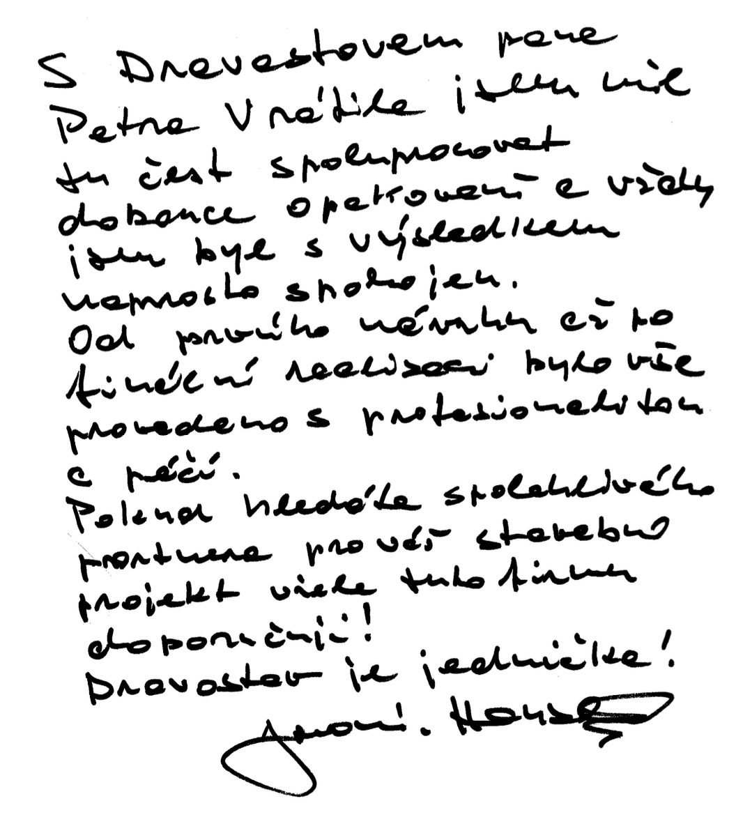 Ručně psaná reference od pana Hanzlíka